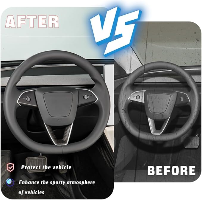 JSWAN Carbon Fiber Steering Wheel Panel Cover Fit for Tesla Refreshed Model 3 Highland Performance (2024+) Model Y Juniper (2025+) Steering Wheel Frame Trim Cover Accessories (Matte Twill Weave)