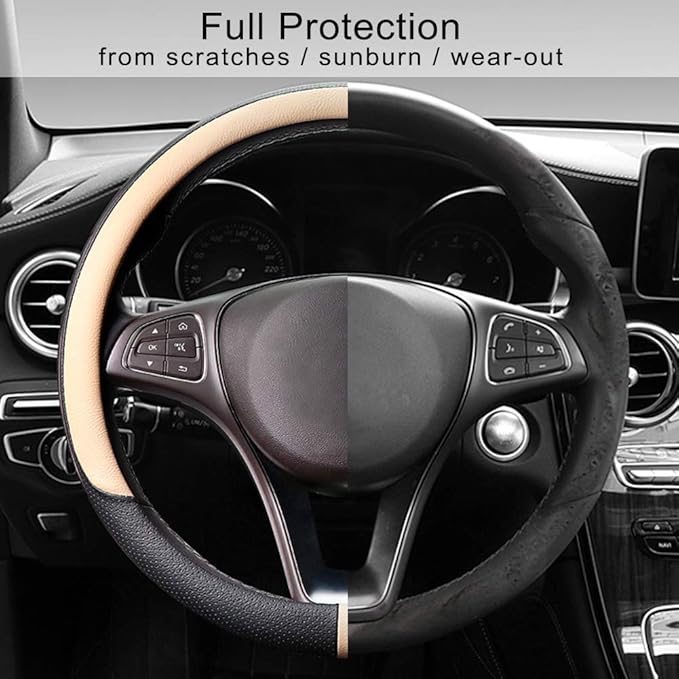 COFIT Breathable Car Steering Wheel Cover 15 inch Auto Universal Leather Wrap Non-Slip Steeringwheel Protector Automotive Int