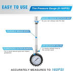 Nilight Tire Pressure Gauge 160PSI Heavy Duty Stainless Steel Dual Head Air Pressure Chucks ANSI B40.1 Certified Large 2" Dial Wheel Checker for Truck Semi Truck ATV Motorhome Cars & RV Accessories