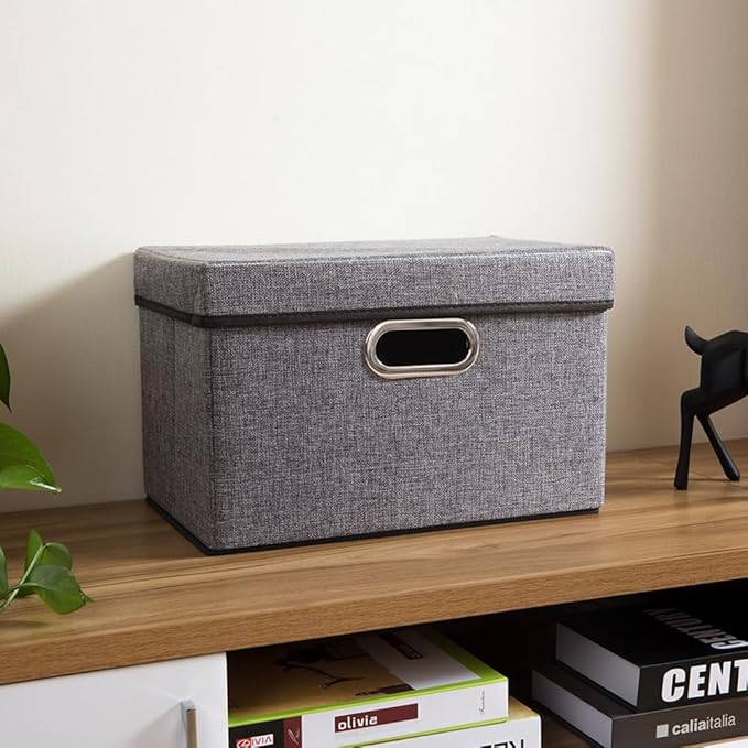 PRANDOM Foldable Storage Boxes with Lids [1-Pack] Linen Fabric Collapsible Storage Bins Organizer Containers Baskets Cube wit
