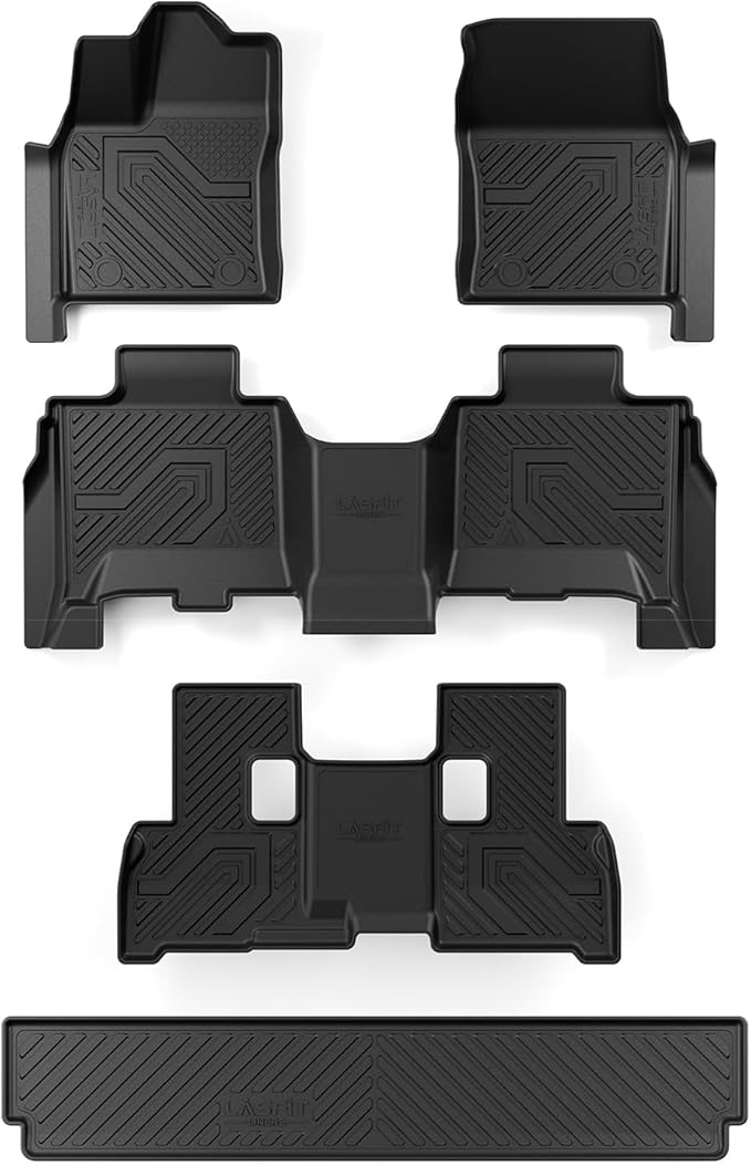 LASFIT Floor Mats & Cargo Mat for Toyota Sequoia 2023-2026, TPE All Weather Protection Rubber Car Liners Custom Fit for Sequoia Accessories 1st & 2nd & 3rd Row & Trunk Mats, Easy to Clean, Black