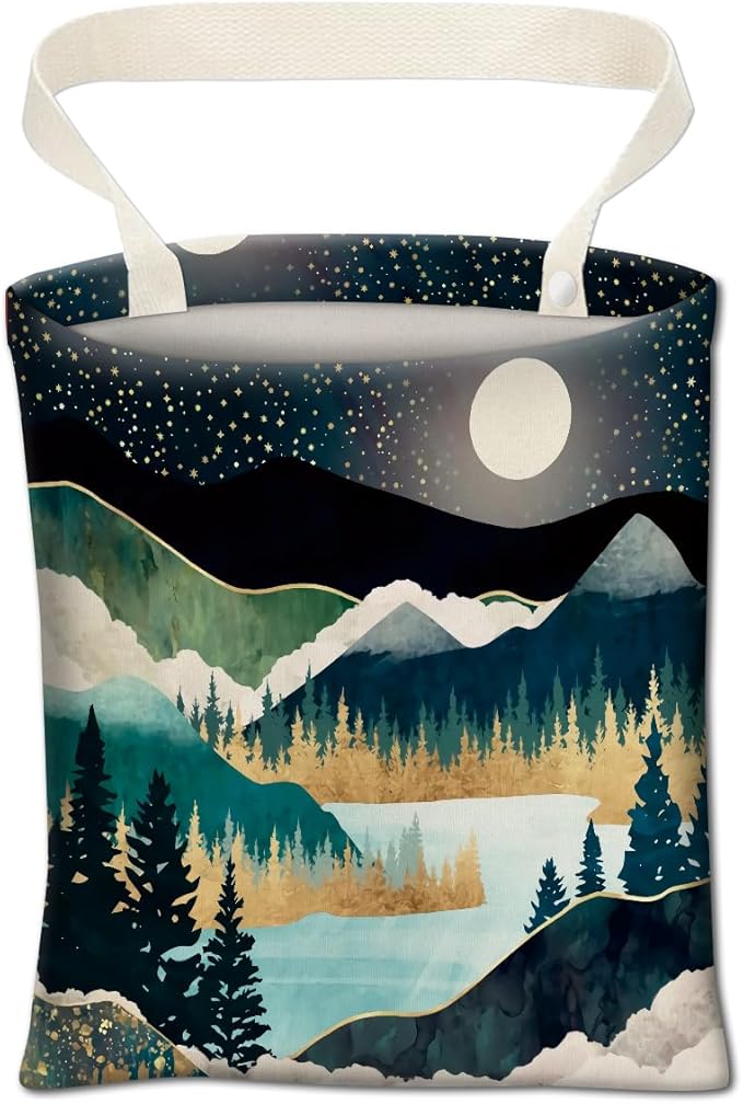 Car Trash Can, Cute Car Trash Bag, Hanging Car Organizer and Storage Bag, Trash Bin for Car Accessories, Vehicle, Travelling, Camping Night Forest Mountain