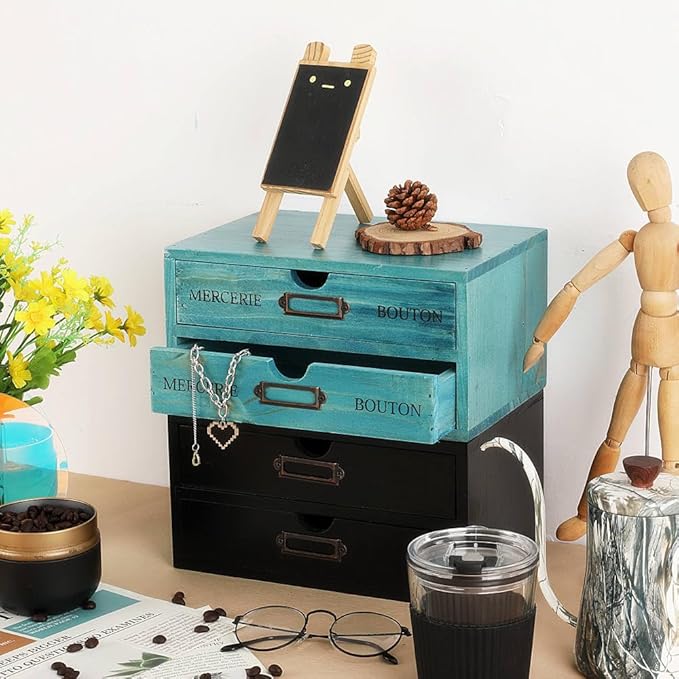 Wooden Storage Box Rustic Desktop Organizer with 2 Drawers Office Desk Accessories Shelf Small Craft Storage Containers Apoth