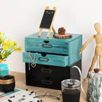 Wooden Storage Box Rustic Desktop Organizer with 2 Drawers Office Desk Accessories Shelf Small Craft Storage Containers Apoth