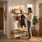 Coat Rack Wall Mount with Shelf | Wall Mounted Coat Rack with 5 Hidden Wall Hooks | Wooden Coat Rack with Mail Holder | Entry
