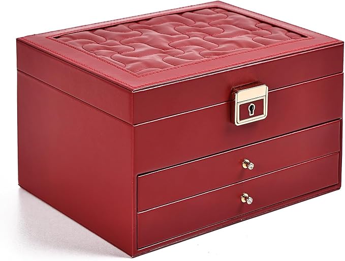 Greenfeather Jewelry Boxes for Women, Jewelry Organizer Box with Lid 3 Layers for Necklaces Rings Earrings and Bracelets Box 