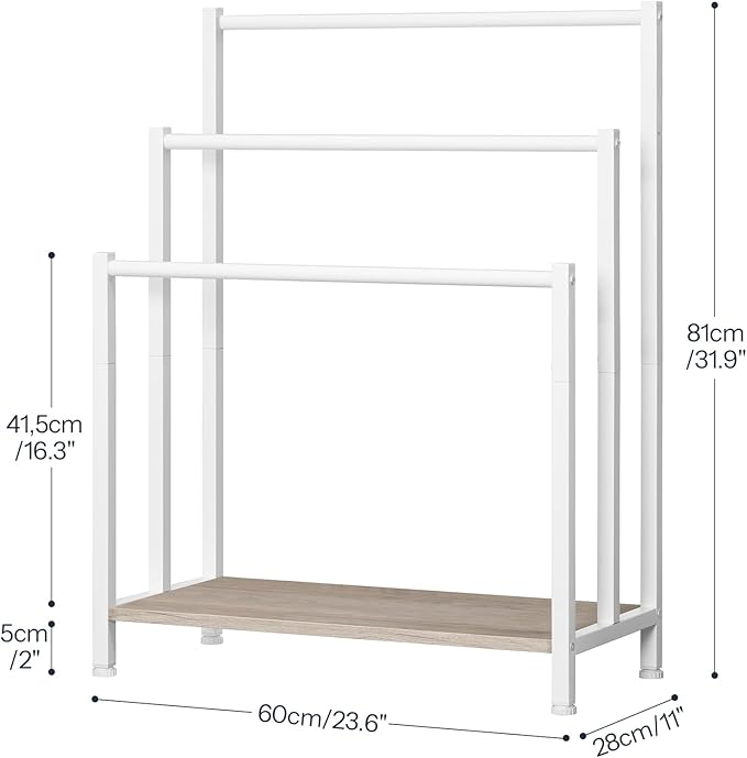 HOOBRO Free Standing Towel Rack, 3 Tier Blanket Rack, Blanket Holder for Bathroom, 23.6" L x 11" W x 31.9" H, Industrial Meta