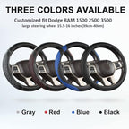 West Llama Customized Auto Car Steering Wheel Cover for Dodge RAM 1500 2500 3500, 15.5-16 inch (Diamond Quilted-Black+Gray-La