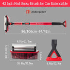42" Car Snow Brush & Ice Scraper Red Snow Brush for Car Extendable, Upgraded Heavy Duty Pivoting Snow Broom for SUV Trucks Windshield Snow Cleaning