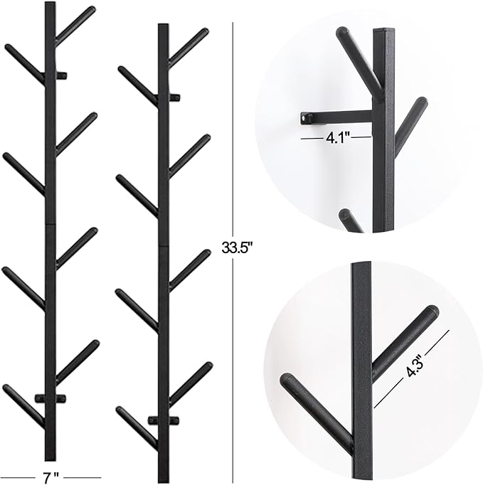 GAWAMAY Vertical Coat Rack Wall Mount Set of 2, Black Modern Metal Coat Hanging Cowboy Hat Rack for Wall, Mounted Coat Hooks 