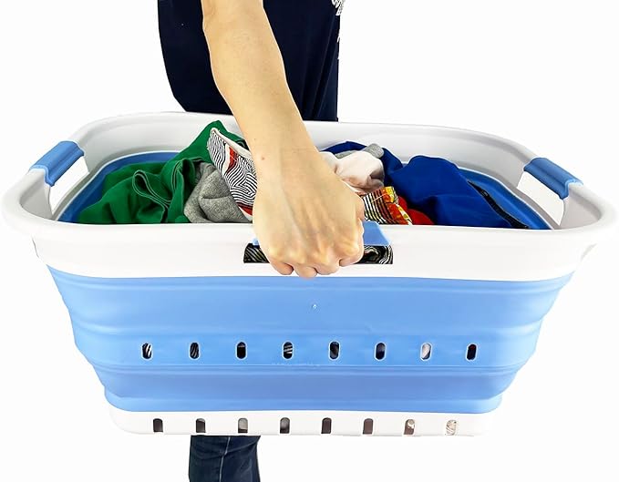 SAMMART 42L (11 gallon) Collapsible Plastic Laundry Basket - Foldable Pop Up Storage Container/Organizer - Space Saving Hampe