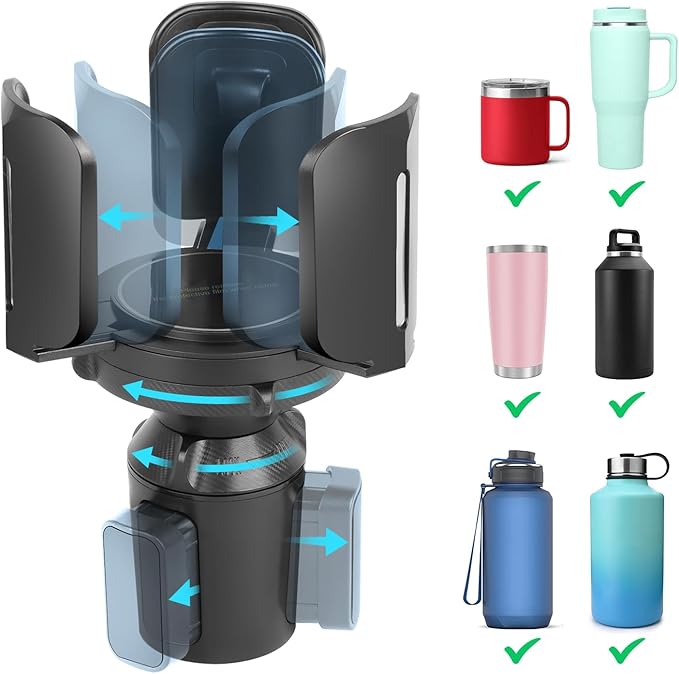 Cup Holder Expander for Car with Adjustable Holder & Base, Compatible with 10 to 64 oz Yeti Ramblers, Stanley, Hydro Flask, N