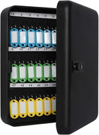 Jssmst Wall Mount Key Storage Box with Code, Locking Key Cabinet Security, 48 Key Hooks & Tags Labels, 11.81 x 9.45 x 2.95 in