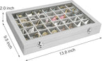 Siveit Velvet Jewelry Tray 48 Grid Jewelry Display Tray Organizer Box with Transparent Lid Rings Earrings Necklaces Pendants 