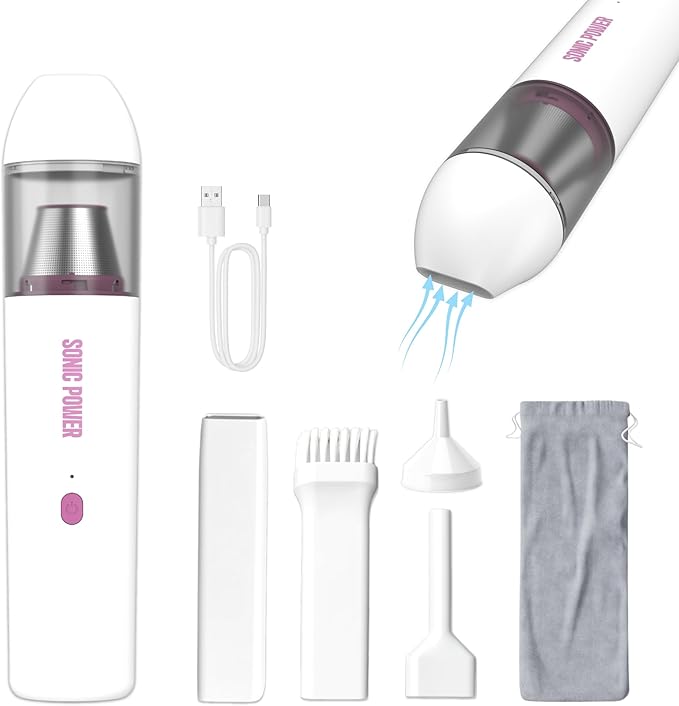 SonicPower Portable Cordless Car Vacuum, 15000Pa High Suction Handheld Vacuum Cleaner, 2-in-1 Vacuum & Blower, with 4 Attachm