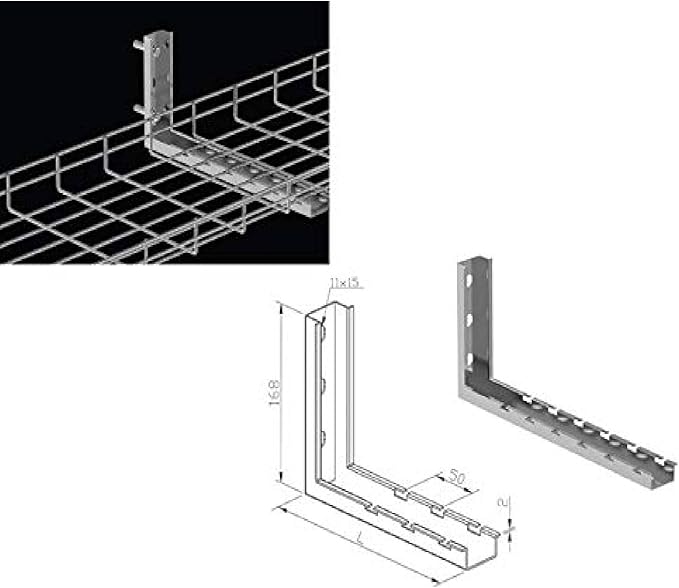 Kable Kontrol L Type Bracket – 6” Width - Wire Mesh Tray Cable Management Rack Cords Organizer Cable Basket, Zinc Plated Stee