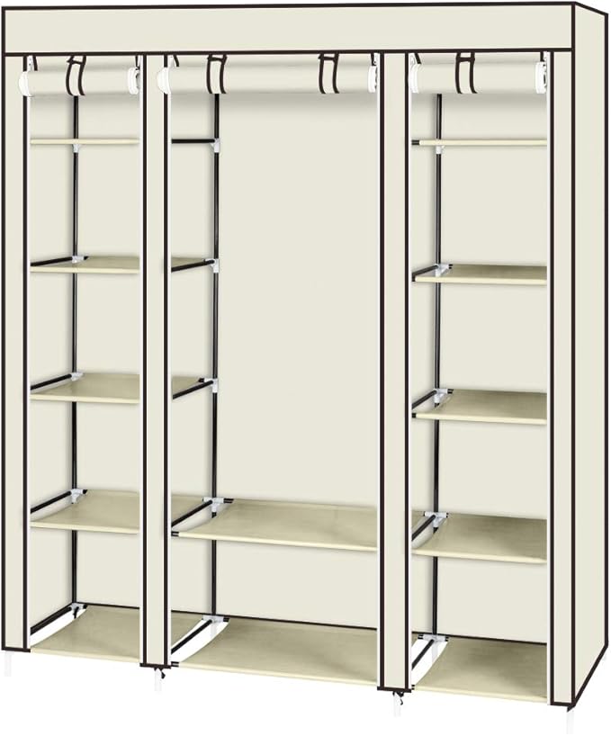 lapday 59 inches Portable Closet Wardrobe, Non-Woven Fabric Closet Storage Organizer with Hanging Rods &12 Storage Shelves, Q
