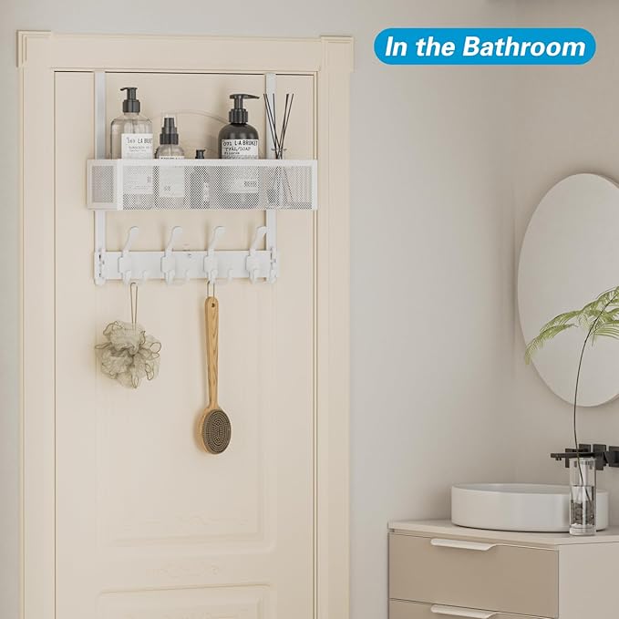 Over The Door Hooks Organizer, Over The Door Coat Rack with 12 Coat Hooks, Door Hanger Towel Rack, Back of Door Storage for B