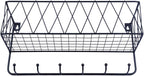 OROPY Entryway Mail Holder with Key Hooks, 14" L×4.7" W×6.5" H, Wall Mounted Matte Black Metal Wire Mesh Storage Basket with 
