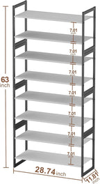 8-Tier Tall Shoe Rack, Stackable Zero-Wobble Metal Frame with Screw-Fastened Joints, 11.8" Deep Heel-Friendly Non-Woven Shelv