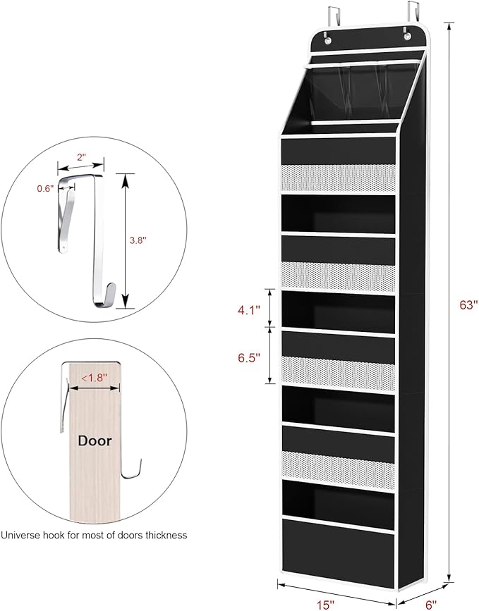 Univivi 6-Shelf Over Door Hanging Organizer Fabric Baby Door Storage with 5 Large Pockets and 3 Small PVC Pockets Wall Mount 