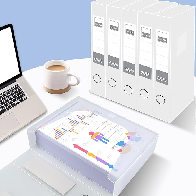 HUA JIE A4 Storage File Boxes Plastic Archives Cases with Lid, File Folder Organizer Document Filing Box for office,31×5.5×23