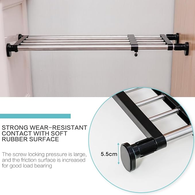 Hershii Expandable Closet Tension Shelf Rod Adjustable Metal Storage Rack Cabinet Organizer DIY Divider Separator Shelves for