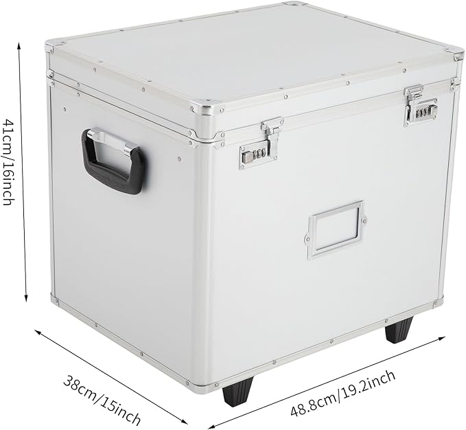 Locking File Box Aluminum Alloy Portable Storage Case with Telescopic Handle Mobile File Organizer with Combination Lock Roll