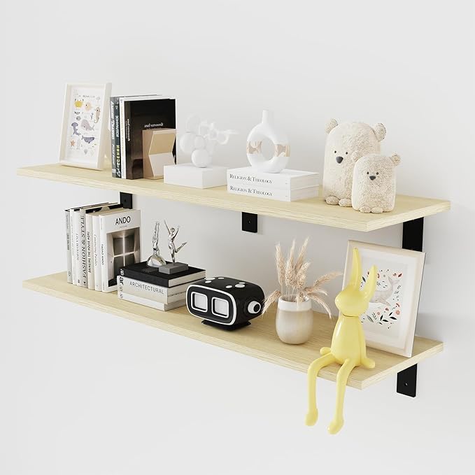 Floating Shelf Board for Wall 5/8" – No Brackets – 36" L x 10" W x 0.6" T Lite Oak Melamine Wood Floating Shelves for Bathroo