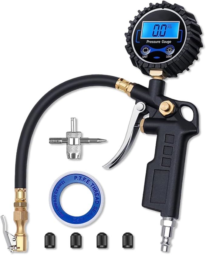 Digital Tire Pressure Gauge with Inflator - 250 PSI Heavy Duty Tire Inflator with Gauge & Quick Connect Coupler - Car Tire Air Chuck and Compressor Accessories - 0.1 Display Resolution (1 Pack)