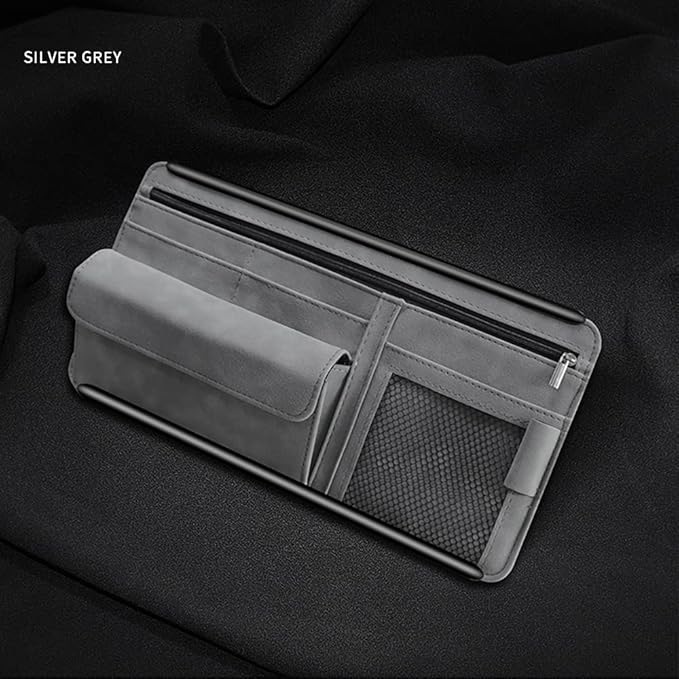 Car Sun Visor Organizer Auto Interior Accessories Storage Pocket Organizer with Multi-Pocket Net Zipper Pouch Sunglass Holder for Car Truck SUV Case Bag for Card License Registration
