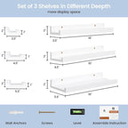 Picture Ledge Shelf for Wall, 16 inches Solid Pine Wood Nursery Book Shelves 3 Packs, Floating Ledge Shelves for Kids' Room B