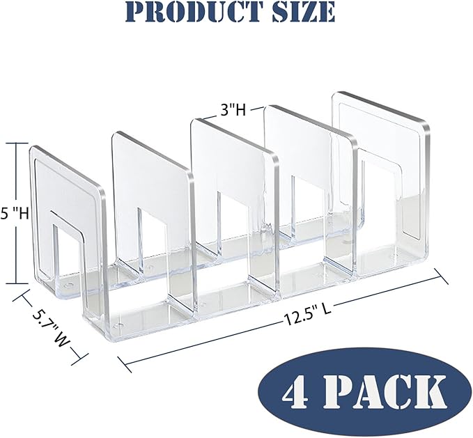 4 Pack Clear Acrylic File Organizer, Purse Organizer, File Sorter Desktop File Folder Organizer for Book, Envelopes, Mail, Do