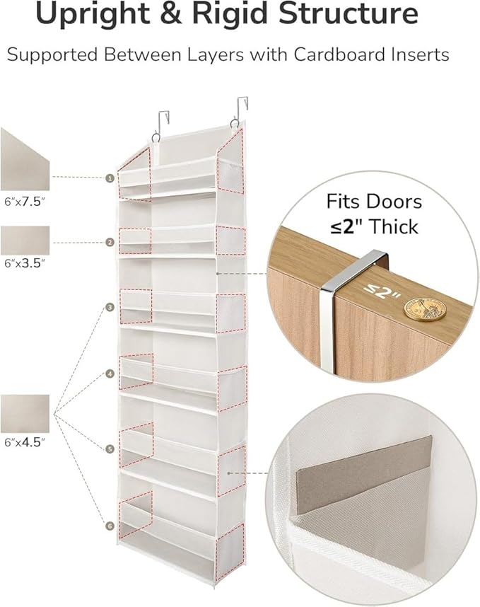 XATUS Over The Door Organizer, 6-Shelf Closet Hanging Storage with 13 Mesh Pockets, 55lbs Capacity Behind The Door Storage fo