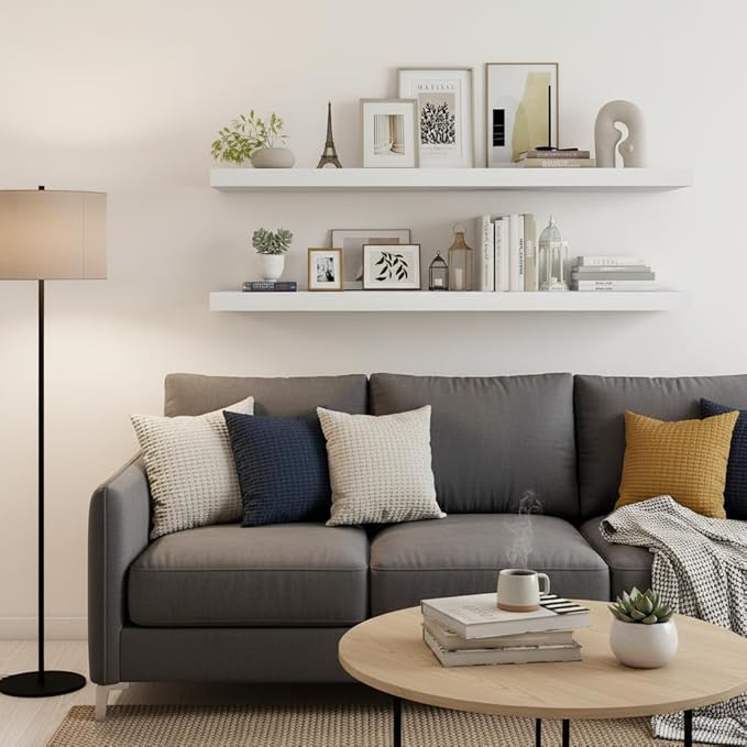 Vivelove 24/36/48/55 Inch Floating Shelves for Wall, 12 Deep Shelves for Room Wall Mounted, 2" Thick Floating Shelf for Livin