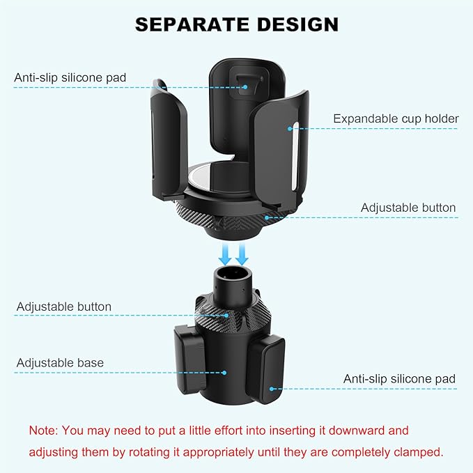 Upgraded 64oz Large Cup Holder Expander with Coaster for Car, Expandable Cup Holder Adapter with Adjustable Base, Universal C