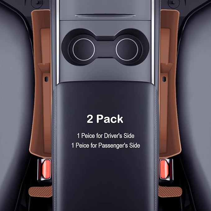 Universal Car Seat Gap Filler Plug Strip, Auto Seat Gap Organizer with Seat Belt & Storage Slot, 2 Pack Car Seat Catcher Accessories Fit Car SUV Truck for the Space Between Seat and Console, Brown