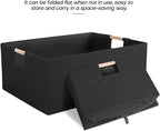 Fabric Storage Bin Box Foldable Cotton Linen Storage Basket with Wooden Handles Rectangular Cube Decorative Home Laundry Orga