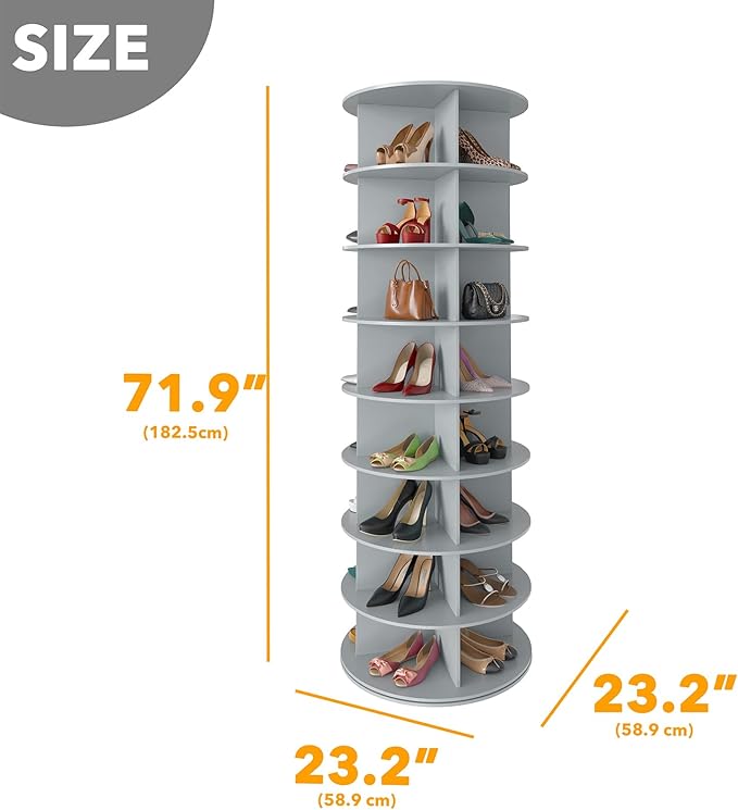 SpaceAid 8 Tier Rotating Shoe Rack Tower, Spinning Shoe Display Lazy Susan, Revolving 360 Shoe Rack Storage Round Carousel, V