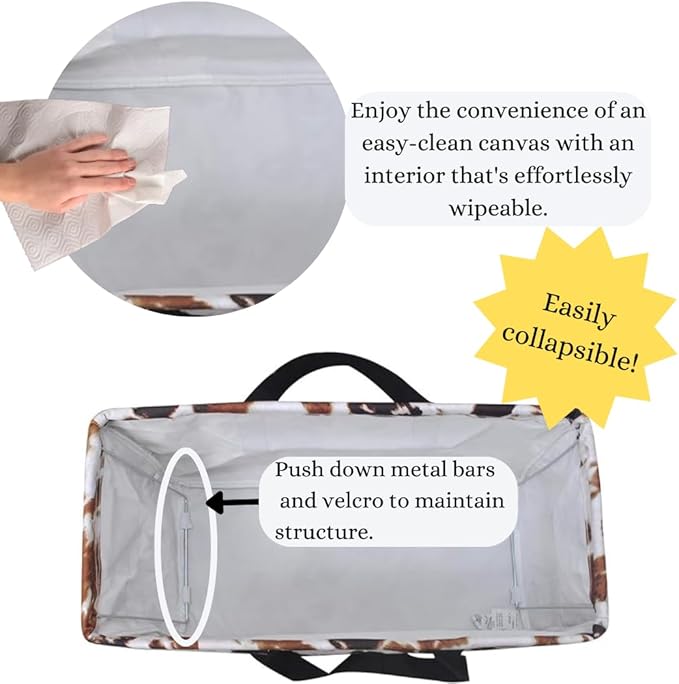 NGIL Extra Large Utility Tote Reusable Grocery Organizing Bag Oversized Collapsible for Storage, Picnic,Car, Beach (Cow Print-black)