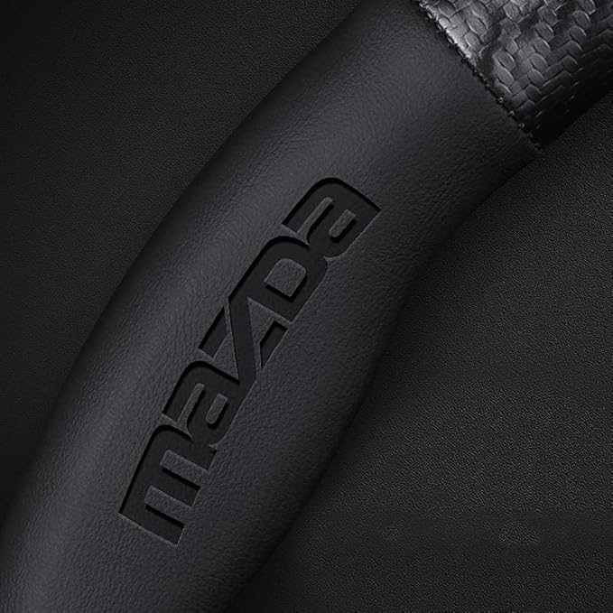 Customized Steering Wheel Cover Compatible with Mazda, Nappa Leather & Carbon Fiber Design Car Steering Wheel Cover, with Coasters and 3-in-1 USB Fast Charging Cable (Black)