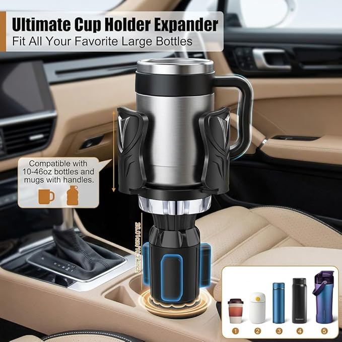 Cup Holder Expander for Car – Fits Most Vehicle Models, Extends Cup Holder Depth, Durable ABS Plastic (Black)