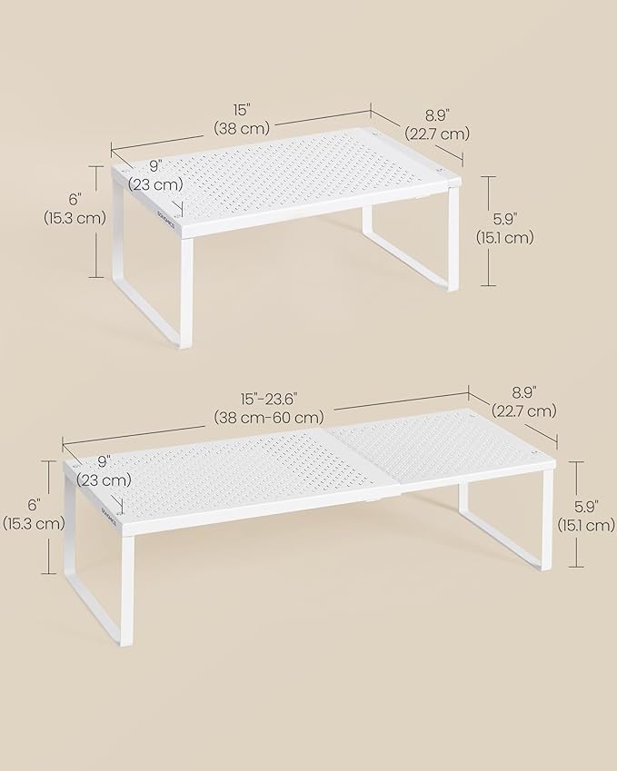 SONGMICS Spice Rack, Expandable Kitchen Countertop Shelf, Small Cupboard Organizer, Metal, Space-Saving Tabletop Shelf, Matte