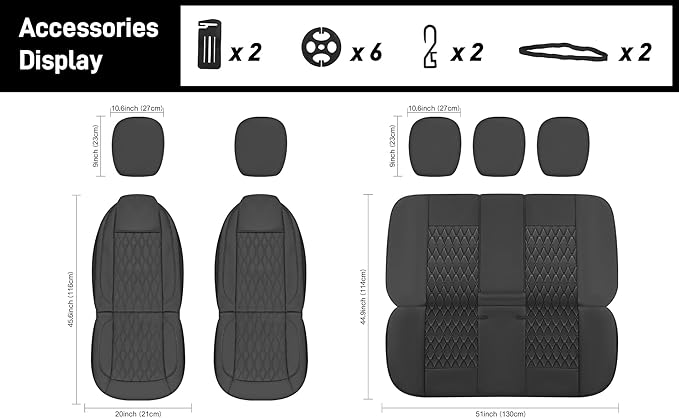 CAROMOP Faux Leather Car Seat Covers Full Set,Luxury and Comfortable Covers for Cars,Split Bench Compatible Car Interior Cove