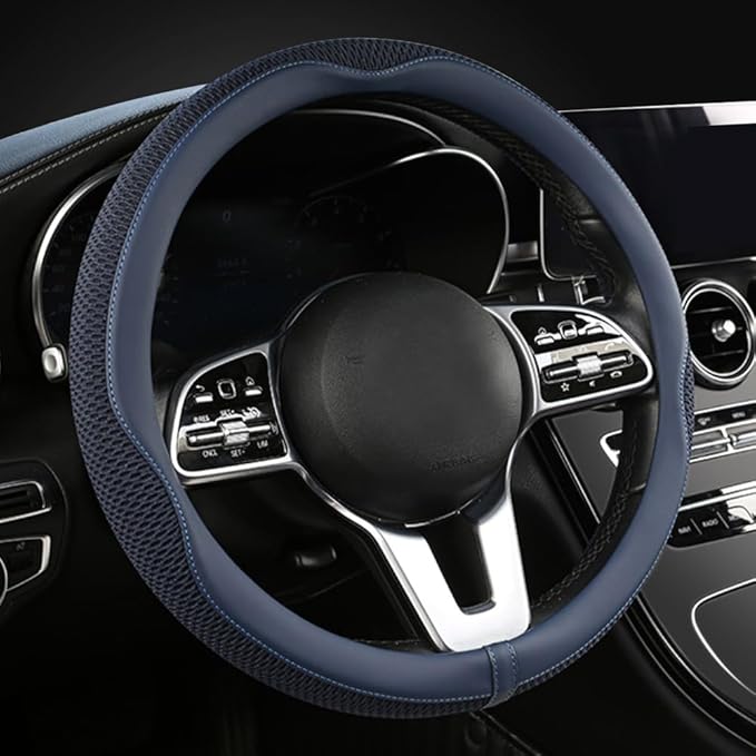 LKWLIKEI Car Steering Wheel Cover, Universal 15 inch, The Latest Microfiber Leather Breathable Technology Fabric, Non-Slip, C