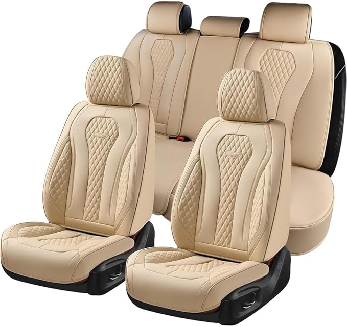 Coverado Automotive Seat Covers, Car Seat Covers Full Set, Beige Car Seat Cover, Car Seat Cushion Waterproof, Front Seats Bac