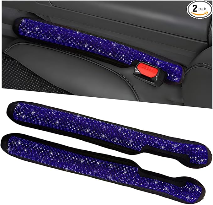 2PCS Bling Car Seat Gap Filler, Sparkling Rhinestone Side Seat Gap Blocker Stop Things from Dropping, Soft Foam Car Truck Filler Blocker Fill The Gaps Between Seats and Console (Blue)