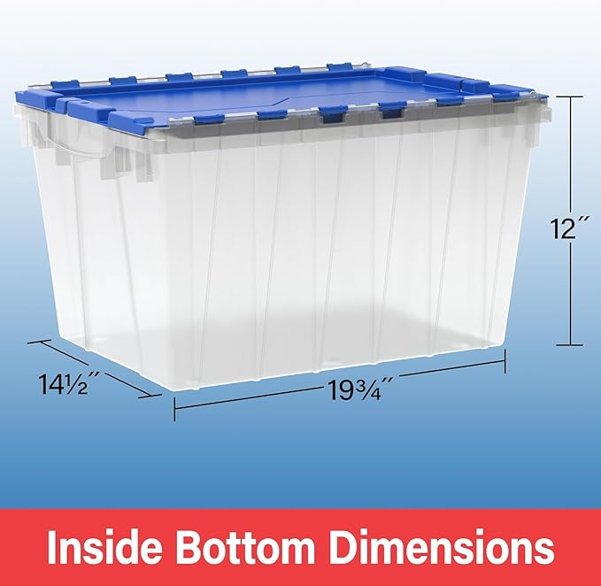 Akro-Mils KeepBox 12 Gallon Storage Container, Nesting and Stackable Plastic Storage Box with Lid Attached, Clear Tote for Ga