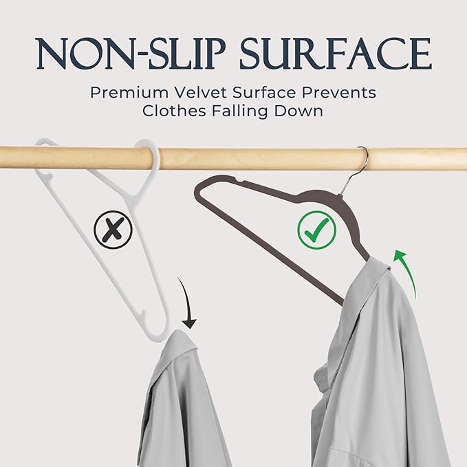 HOUSE DAY Taupe Velvet Hangers 60 Pack, Non Slip Clothes Felt Hanger Heavy Duty for Coat, Premium Slim Space Saving Suit Hang