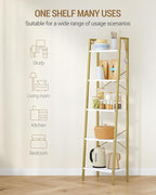 Hzuaneri Ladder Shelf, Bookshelf Bookcase, Freestanding Corner Storage Shelve with 2 Hooks for Home Office, Living Room, Kitc